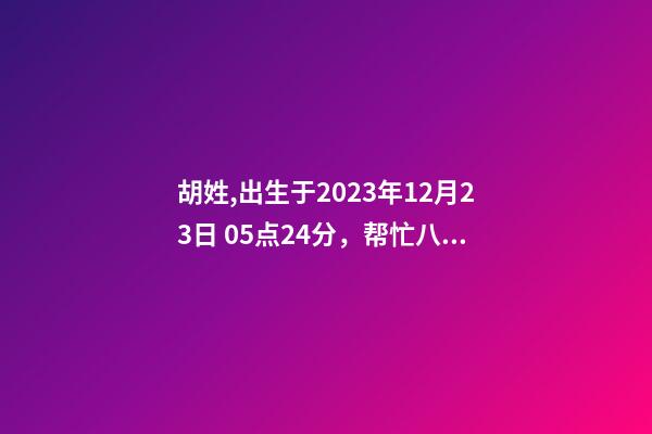 胡姓,出生于2023年12月23日 05点24分，帮忙八字测算并起名